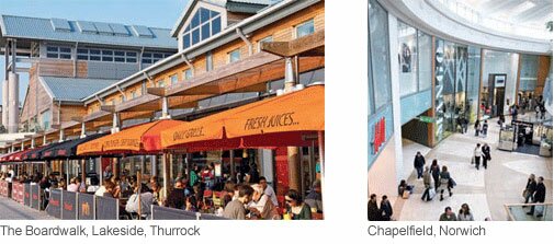 The Boardwalk, Lakeside, Thurrock (left image) + Chapelfield, Norwich (right image) The Boardwalk, Lakeside, Thurrock (left image) + Chapelfield, Norwich (right image)